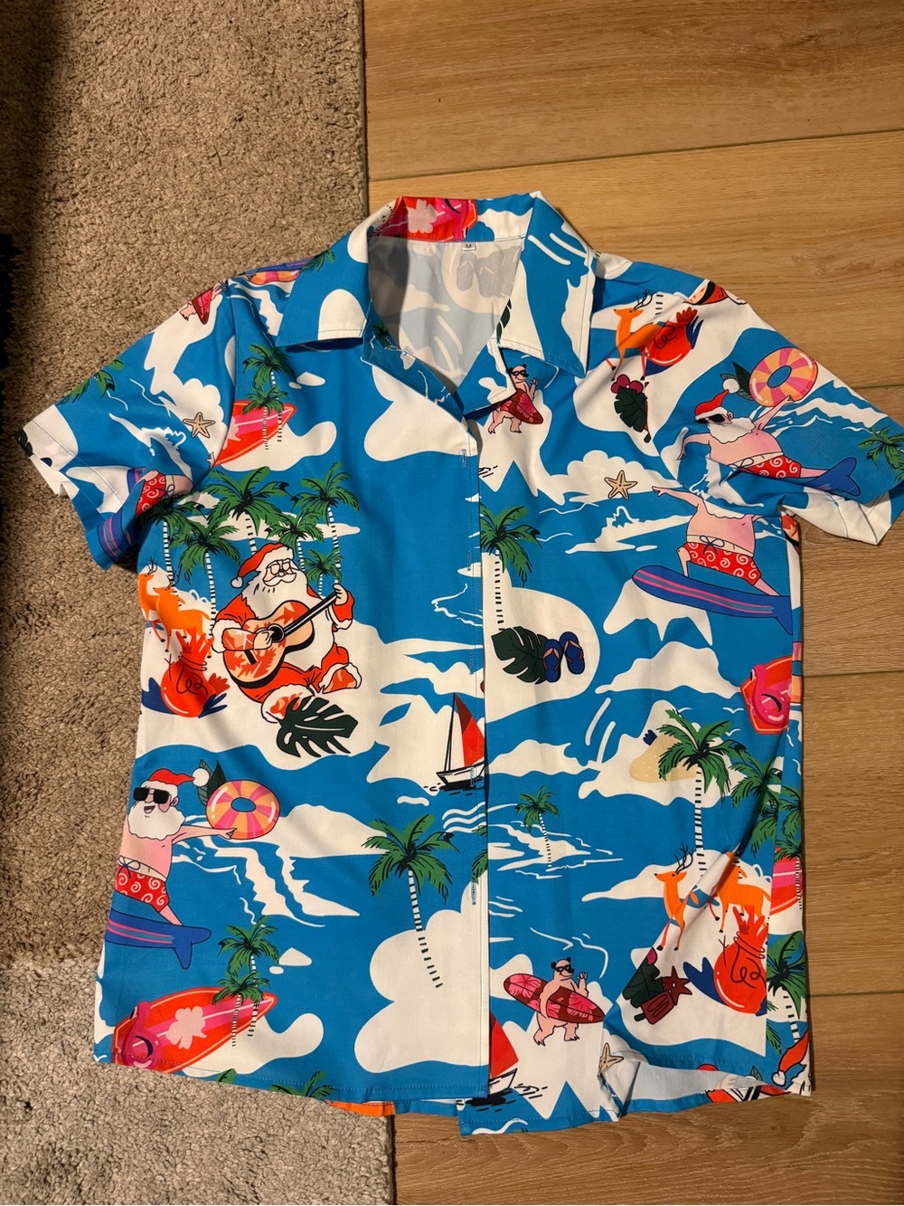 Unisex Blue Tropical Holiday Print Shirt-medium - Christmas in July! - Picture 1 of 3